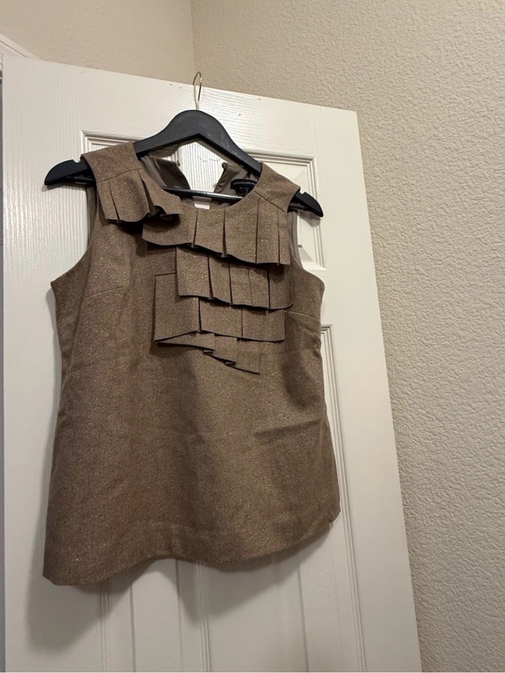 Banana Republic Taupe Sparkle Ruffle Sleeveless Top | Size Petite Small